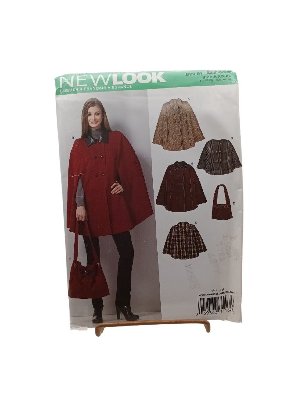 UNCUT Vintage New Look Sewing Pattern 6756 Womens Cape Skirt & Bag In Sizes XS-X
